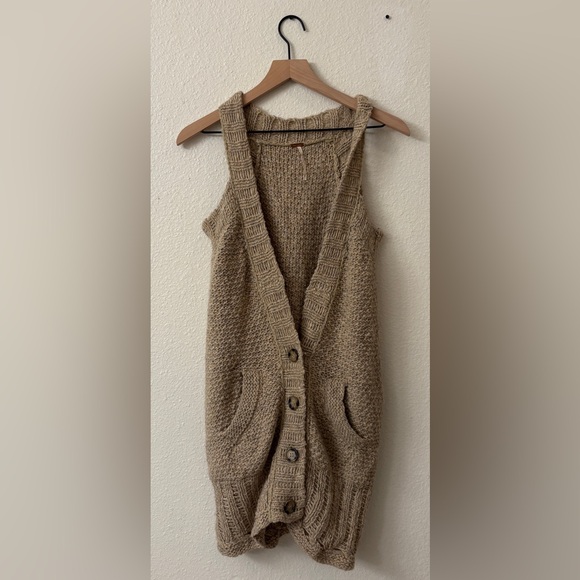 Free People Sweaters - Free People Womens Napoli Sweater Duster Cardigan Vest Button Front Beige Size M